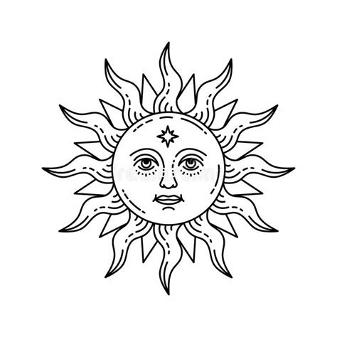 Celestial Illustration of Sun with Face and Opened Eyes, Stylized Drawing, Tarot Card Stock ...