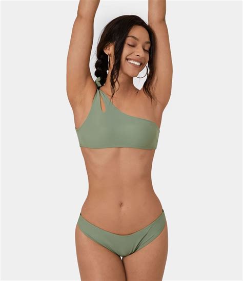 Top Swimsuit bikini recortada cordón tirante doble un hombro de Mujer