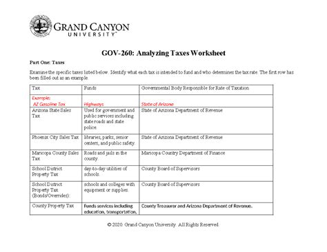 Gov Analyzing Tax Worksheet Gov Analyzing Taxes Worksheet