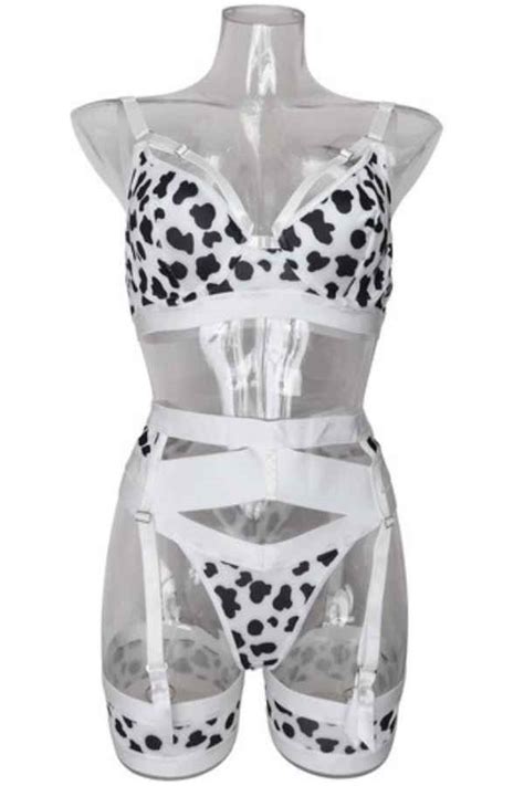 Sexy Cow Print Valentines Four Piece Lingerie Set Reflex Garments