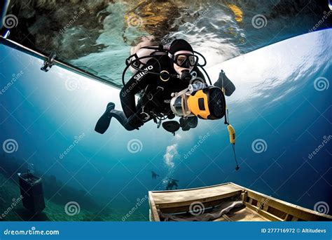 Scuba Diver Jumping From Boat Into The Water With Camera And Dive Gear