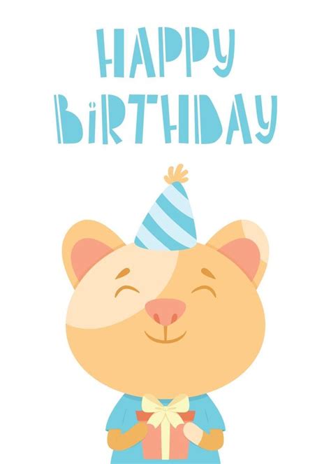 Birthday card with a cat and hand drawn lettering. 2143127 Vector Art ...