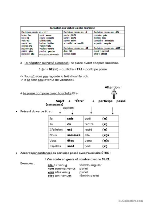 Fiche Du Passé Composé Français Fle Fiches Pedagogiques Pdf And Doc