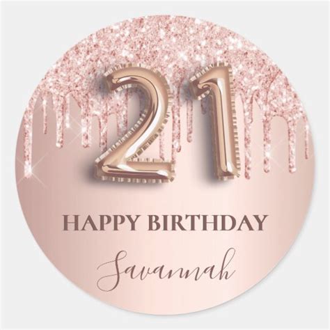 21st Birthday Rose Gold Glitter Pink Balloon Style Classic Round