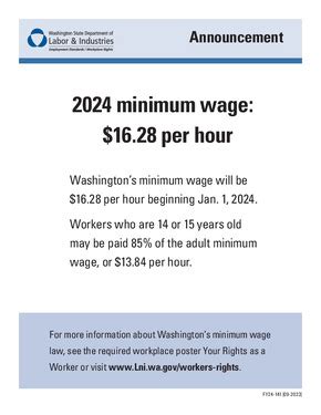 Free Washington Minimum Wage Announcement Poster Labor Law Poster 2025