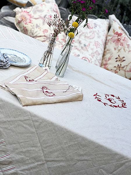 French Farmouse Linen Ticking Tablecloth 71sq