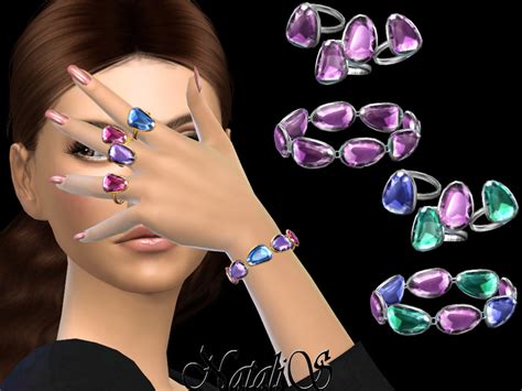 Natalis Mixed Color Gems Bracelet Rings Set The Sims Catalog