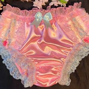 Baby Pink Satin Panties Bikini Style Silky Soft Sissy Knickers Flower