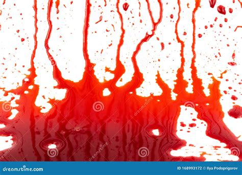 Dripping Blood Isolated On White Background Flowing Red Blood Splashes