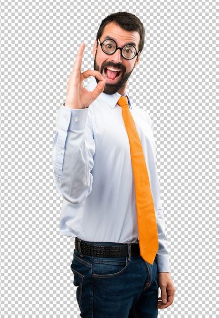 Premium Psd Funny Man With Glasses Making Ok Sign