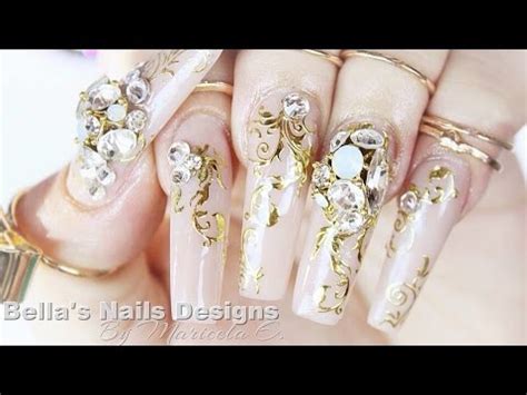 Uñas Acrilicas Glamurosas Nude Gold Arabian wedding nails YouTube