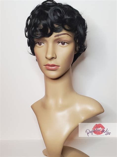 Wig Tapered Short Cut Mohawk Curl Full Cap Wig Pixie Cut Curl Etsy