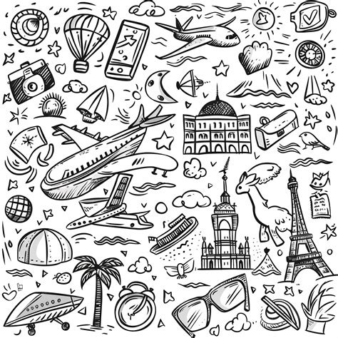 Premium Photo Hand Drawn Doodle Travel Icons Set Vector Illustration