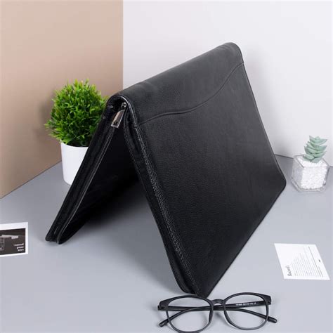 Personalized A Black Full Cowhide Portfolio Embossed Genuine Leather