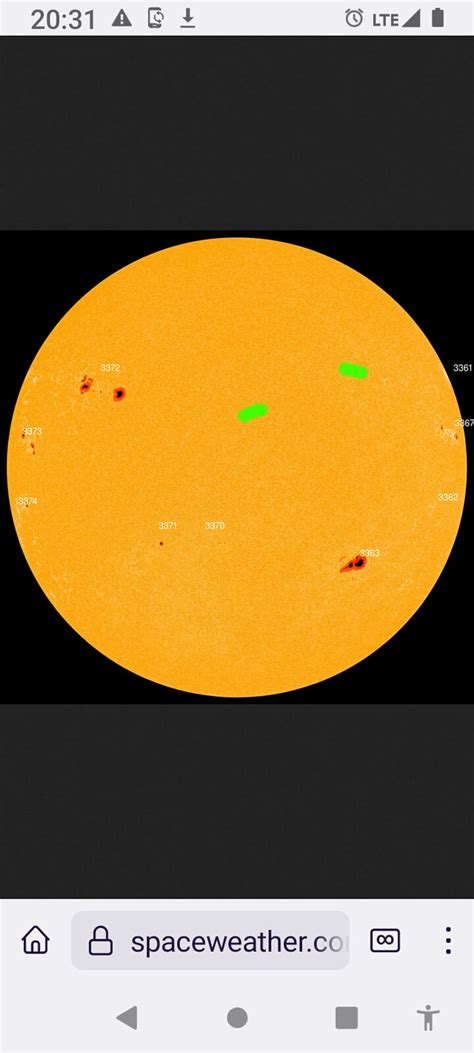 On Missing Sun Spots in a NOAA NASA Picture: Green Not to Scale (3370 ...