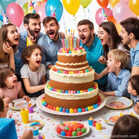 birthday party scene  large cake stable diffusion