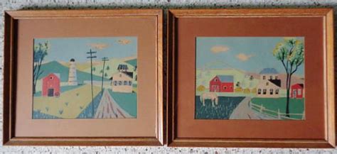 Set Of 2 Vintage Folk Art Water Color Paintings Signed And Painted