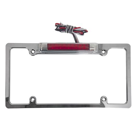 Chrome License Plate Frame W Red LED Third Brake Light White LED