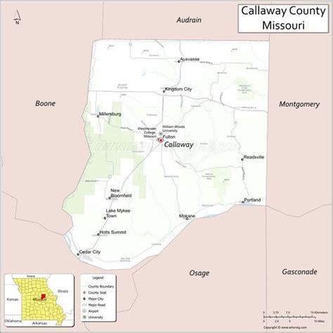 Map of Callaway County, Missouri showing cities, highways & important ...