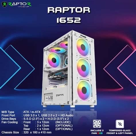 Jual Casing Raptor Black Strike 1652 Free 3 Fan RGB ATX Shopee Indonesia