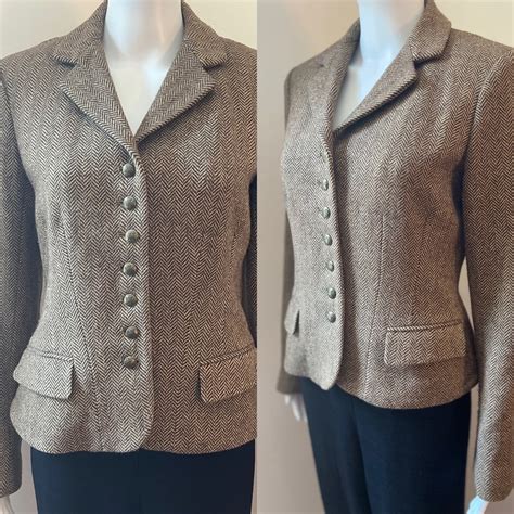 Wool Blend Peplum Blazer Ralph Lauren Medium Herringbone Etsy