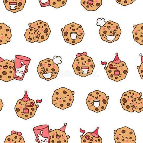 Cute Kawaii Cookies. Seamless Pattern Stock Illustration - Illustration ...