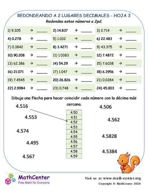 Quinto Grado Hojas De Trabajo Redondear Decimales Math Center