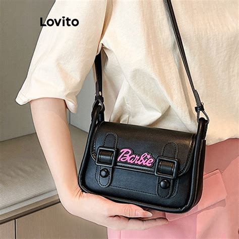 Lovito Casual Letter Basic Small Shoulder Bag For Women Lna Black