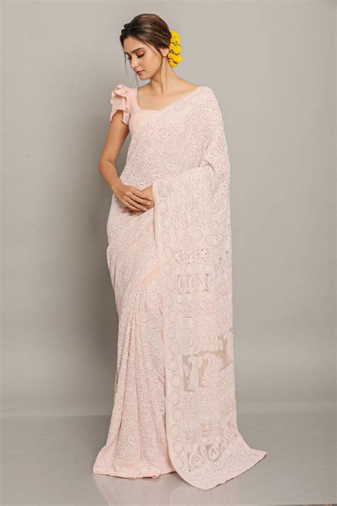 Pink Chikankari Saree In 2020 Sari Blouse Designs Saree Blouse