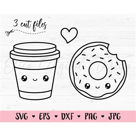 Coffee Cup Donut Svg Cut File Kawaii Food Coffee Lover Per Inspire