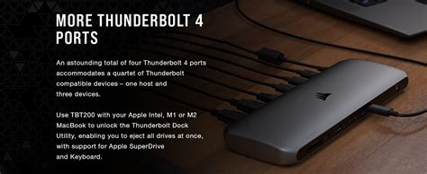 Corsair Tbt200 Thunderbolt™ 4 Dock Up To 96w Power Delivery 4x Thunderbolt 4 Ports