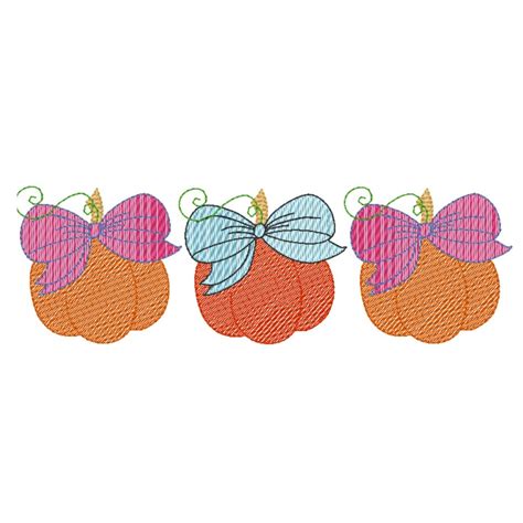 Pumpkin With Bow Trio Machine Embroidery Design Sketch Stitch Etsy