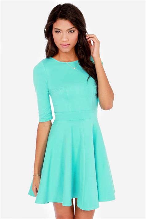 Cute Mint Dress Skater Dress Dress With Sleeves 49 00 Lulus