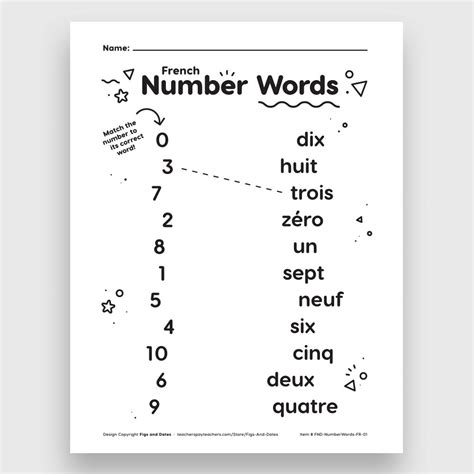 French Number Words Matching Printable Worksheet Grades Prek and Up - Etsy