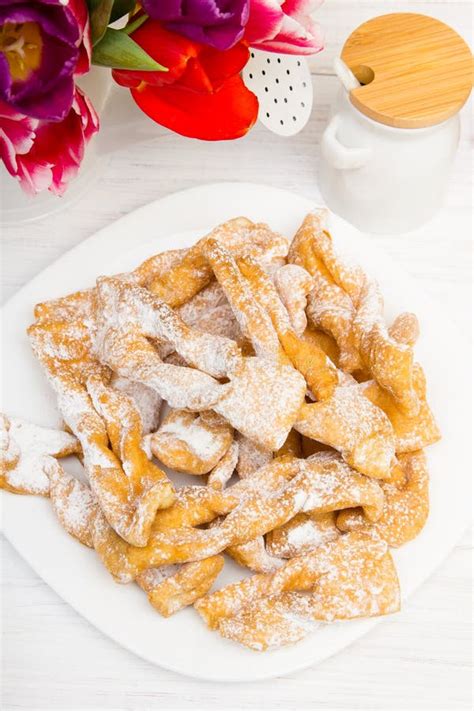 Faworki Traditional Polish Cookies Served At Fat Thursday Stock Image Image Of Plate Fried