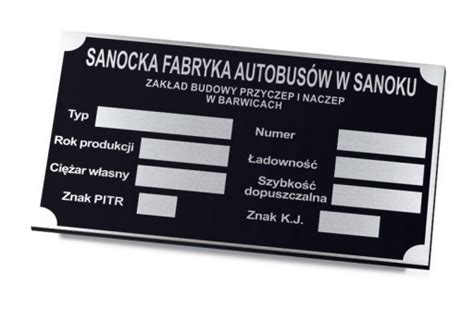 Tabliczka Znamionowa Do Przyczep SANOK Lub AUTOSAN TABLICZKA ZNAMIONOWA