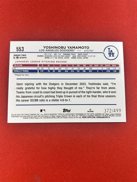 Topps Series Yoshinobu Yamamoto Green Foilboard Rookie