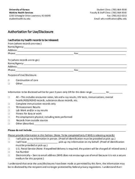 Fillable Online Studenthealth Ku Authorization For Use Disclosure Of