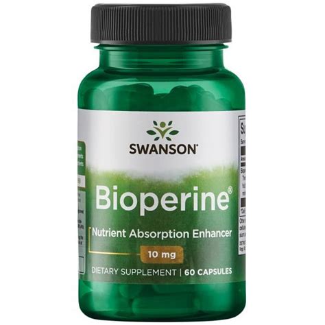 Пищевая добавка Swanson Bioperine, Биоперин 10 мг 60 капсул, Помогает ...