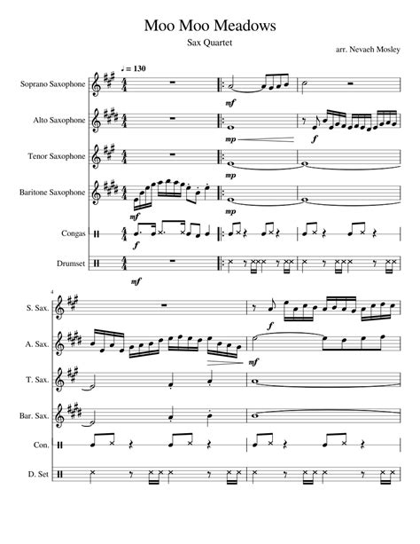 Moo Moo Meadows (SATB Saxophone Quartet) Sheet music for Saxophone alto ...