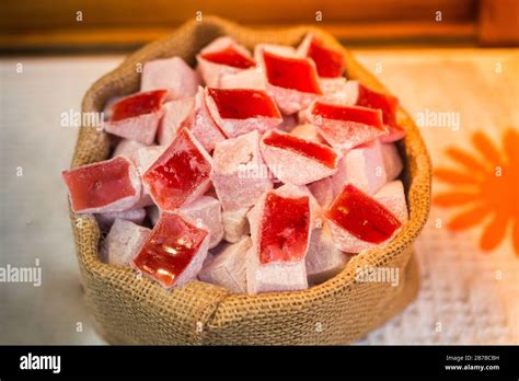 Load Of Traditional Turkish Delight Lokum Sugar Coated Soft Candy Stock