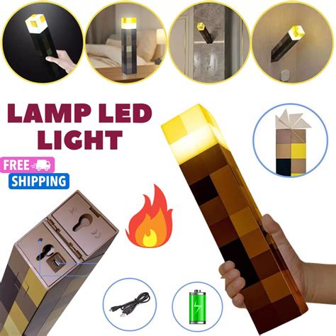 Minecraft Game Usb Torch Led Lamp Night Light Rechargeable Home Decor