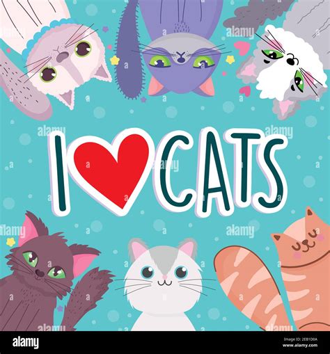 I Love Cats Cute Animals Cartoon Adorable Character Pet Vector