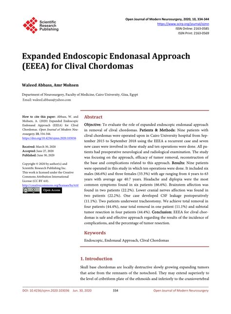 Pdf Expanded Endoscopic Endonasal Approach Eeea For Clival Chordomas