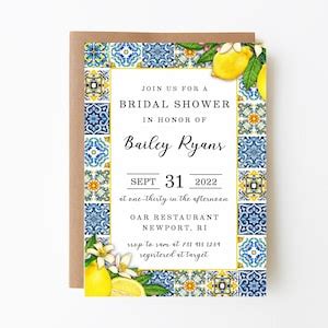 Mediterranean Bridal Shower Invitation Template Lemon Theme Etsy