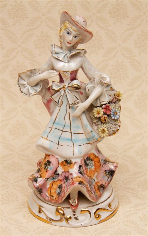 Italian Porcelain Flower Lady Vintage Figurine Lady With Basket Of