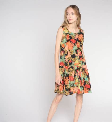 Floral Scooter Dress S Does S Mini Mod Drop Waist Gem