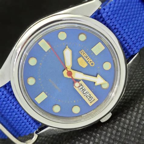 RARE VINTAGE SEIKO 5 AUTOMATIC 6309A JAPAN MENS D D BLUE WATCH 528a