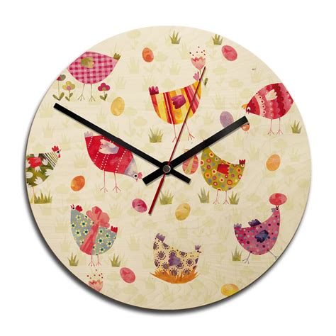 Horloge Murale En Bois Blanz Poules Color Es Wall Art Fr