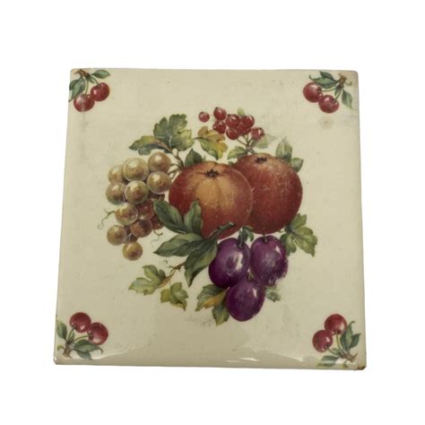 Hyalyn Grapes Cherries Fruit Ceramic Trivet Tile Vintage 6x6 Etsy